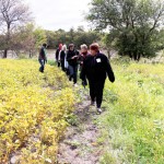 Delegates exploring a soy bean field along the edge of Camp Manitou